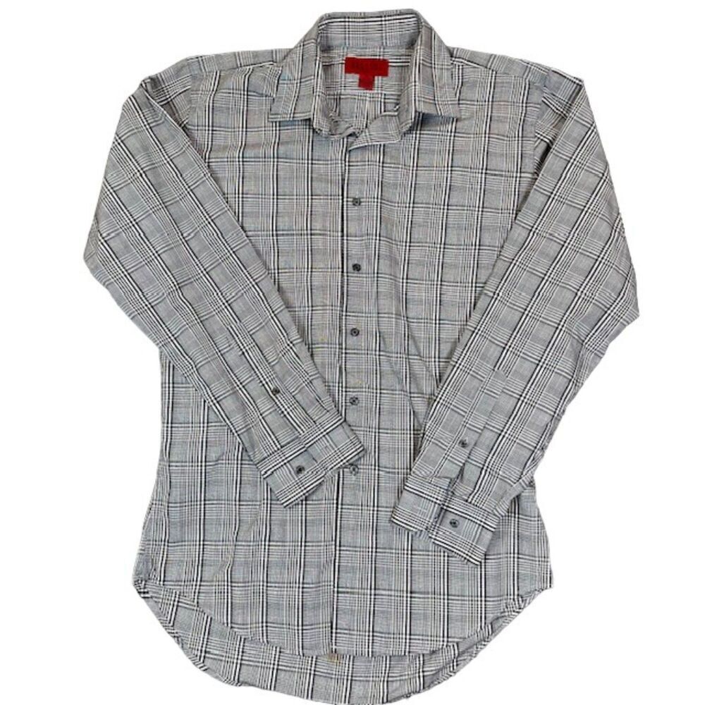 Bergamo New York Black Plaid‎ Men's Button Front Dress Shirt Size Medium